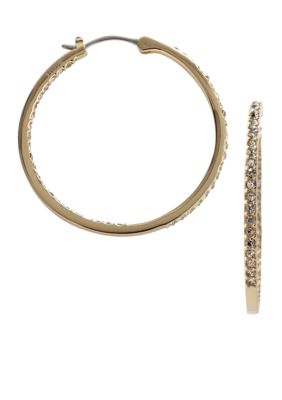 Fossil Medium Crystal Hoop in Gold Tone with Black Diamond Glitz
