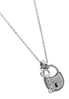 Fossil&reg; Lock and Key Silver Tone  Pendant Necklace with Clear Glitz