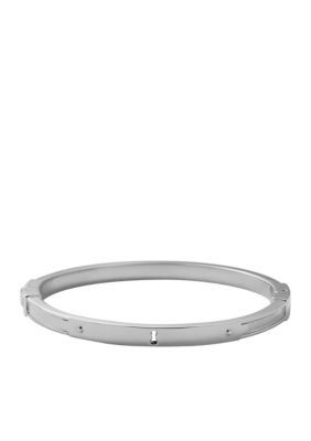 Fossil&reg; Shiny Silver Tone Hinged Bangle with Keyhole in Plaque
