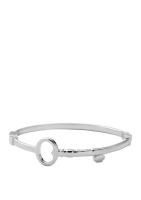Fossil® Hinged Bangle Key Bracelet in Shiny Silver Tone