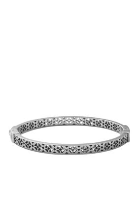 Fossil&reg; Polished Steel Signature Pattern Cutout Hinged Bangle