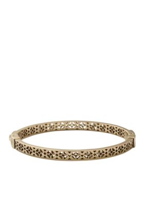 Fossil Shiny Gold Tone Signature Pattern Cutout Hinged Bangle