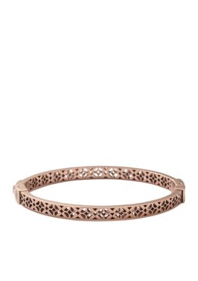 Fossil&reg; Hinged Bangle Bracelet in Rose Gold with Signature Pattern Cut Out