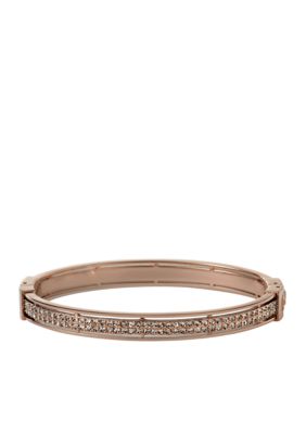 Fossil&reg; Hinged Bangle in Rose Gold with Black Diamond Crystal Pave