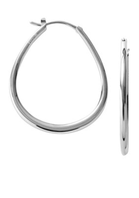 Fossil Silver Tone Polished Medium Tear Shaped Hoops