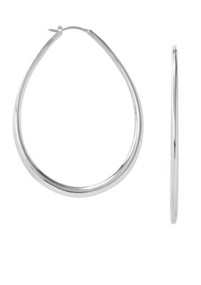 Fossil&reg; Large Polished Silver Tone Tear Shaped Hoop