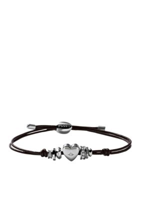 Fossil&reg; Heart and Rondells on Chocolate Leather Cording