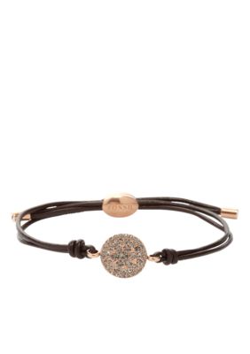 Fossil&reg; Rose Gold with Black Diamond Crystal Glitz on Chocolate Leather Wrist Wrap