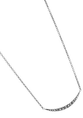 Fossil Shiny Steel Crescent with Clear Crystal Pave Pendant