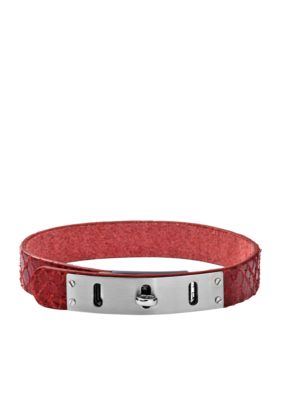 Fossil&reg; Red Python Printed Leather Bracelet with Steel Adjustable Plaque Closure