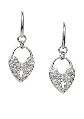 Fossil&reg; Pave Glitz Heart Lock Drop Earrings