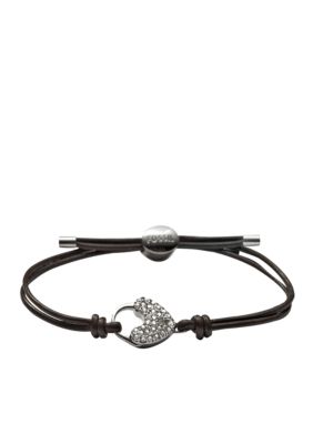 Fossil&reg; Pave Glitz Heart Lock on Chocolate Leather Wrist Wrap