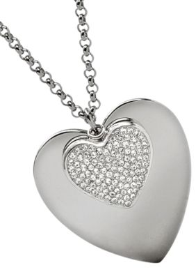 Fossil&reg; Heart with Pave Heart Long Pendant Necklace