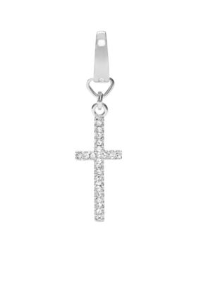 Fossil Cross Charm with Clear Crystal Pave Detail