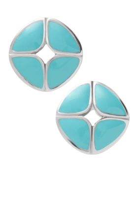 Fossil Polished Steel and Turquoise Stud Earrings