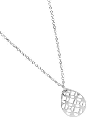 Fossil Tear Drop Silvertone Pendant with Fossil Signature Cut Out Pattern