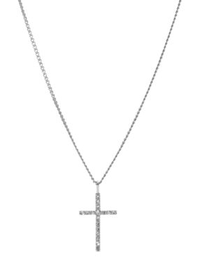 Fossil Cross with Clear Glitz Necklace