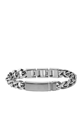 Fossil Men's Shiny & Satin Silver ID Chain Bracelet