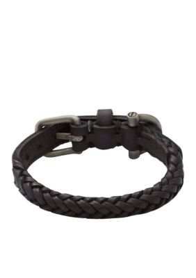 Fossil Men's Black Leather Bracelet