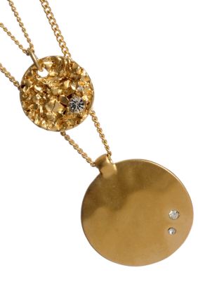 Kenneth Cole New York Two Row Gold Black Diamond Detail Disc Necklace