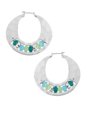 Kenneth Cole New York Faceted Bead Sculptural Hoop Earrings