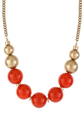 Kenneth Cole New York Coral & Gold Round Bead Frontal Necklace