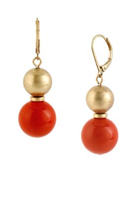 Kenneth Cole New York Coral & Gold Bead Double Drop Earrings