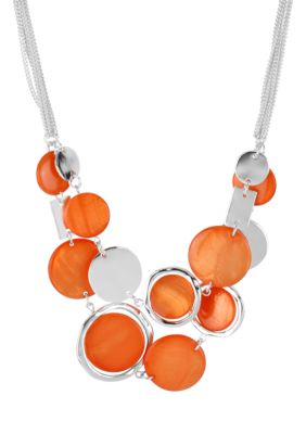 Kenneth Cole New York Coral Shell & Silver Circle 2 Row Necklace