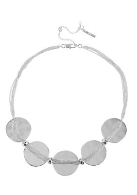 Kenneth Cole New York Silver Circle & Multi Chain Frontal Necklace