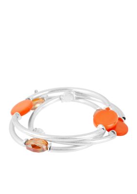 Kenneth Cole New York Coral Shell Circle & Silver Stretch Bracelet Set