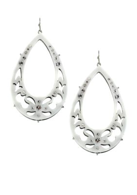 Jessica Simpson All a Flutter White Teardrop Hoop Earrings