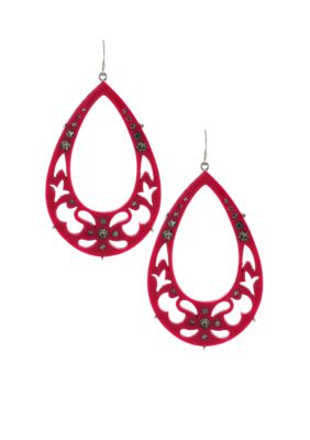 Jessica Simpson Starry Sky Hot Pink Tear Drop Hoop Earrings