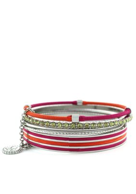 Jessica Simpson Silver and Fuchsia Colorwheel Bracelet Set