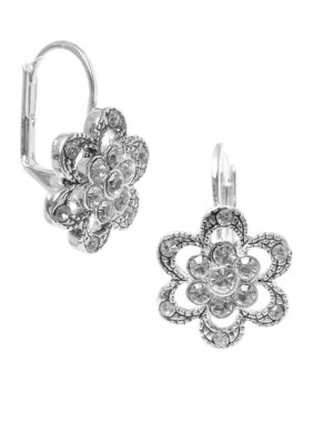 Betsey Johnson Pave Flower Drop Earring