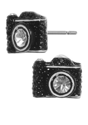 Betsey Johnson Black Camera Stud Earring