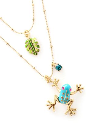 Betsey Johnson Blue Frog & Leaf Necklace