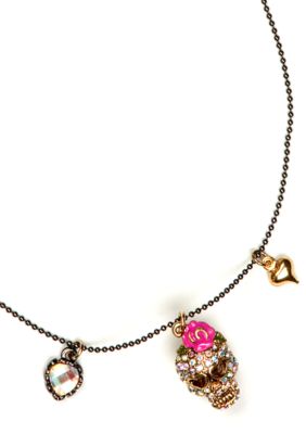 Betsey Johnson Crystal Skull Necklace