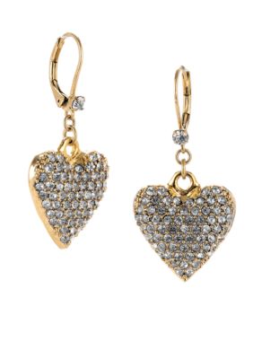 Betsey Johnson Crystal Heart Drop Earrings