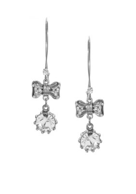 Betsey Johnson Crystal & Bow Drop Earrings