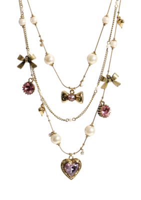 Betsey Johnson Pink Crystal Heart Illusion Necklace