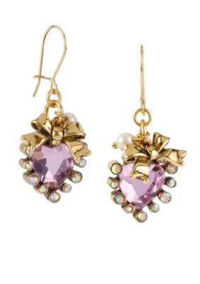 Betsey Johnson Crystal Heart Drop Earrings