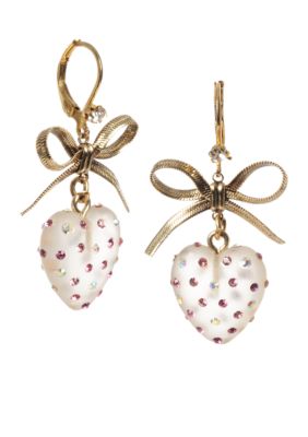 Betsey Johnson Pink Crystal Lucite Heart Drop Earring