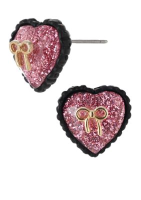 Betsey Johnson Glitter Heart Stud Earring