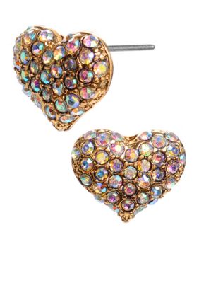 Betsey Johnson Pave Crystal Heart Stud Earrings