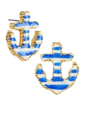 Betsey Johnson Striped Anchor Stud Earrings