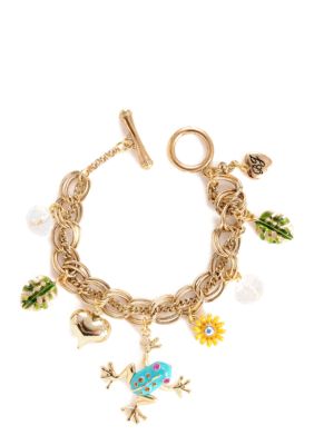 Betsey Johnson Blue Frog Multi Charm Toggle Bracelet