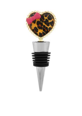 Betsey Johnson Leopard Heart Wine Stopper in a Betsey Johnson Gift Box
