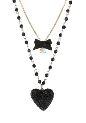 Betsey Johnson Heart & Bow Three Row Necklace