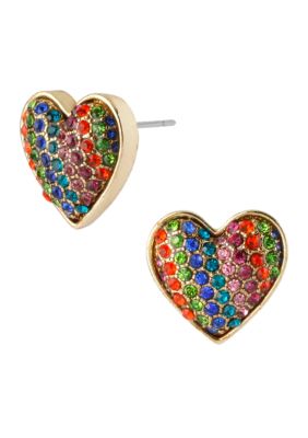 Betsey Johnson Rainbow Heart Stud Earrings