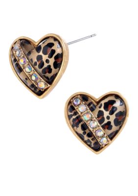 Betsey Johnson Leopard Heart Stud Earrings